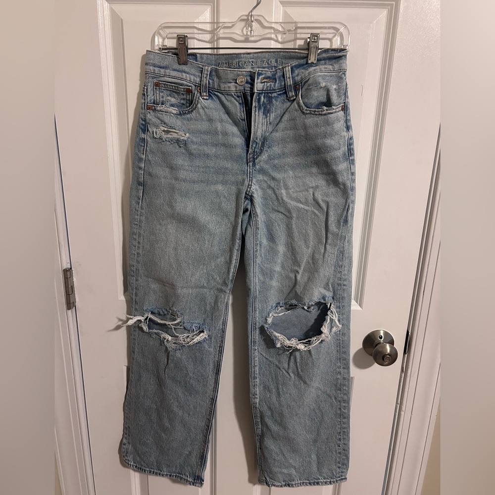 American Eagle Outfitters Light Blue Ripped Boyfriend Jeans- Stovepipe